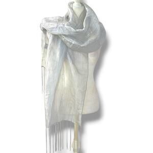 Collection XIIX VTG Rectangle Scarf Light Evening Wrap Silver Shimmer Fringe